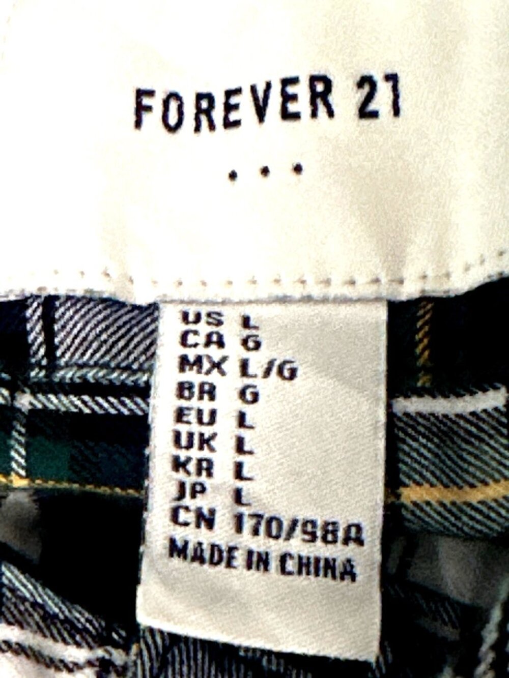 Forever 21 Size L Green Blue Button Up Flannel Shirt Academia Lumbercore Classic - Picture 8 of 11